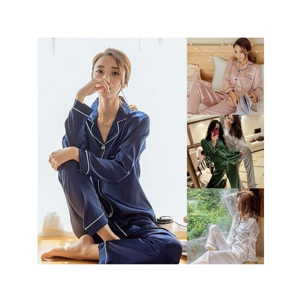 Baby Boy Girls Pajama Set Long Sleeve Satin Sleepwear Snug Fit Solid Color 2-Piece Sleeping Clothes
